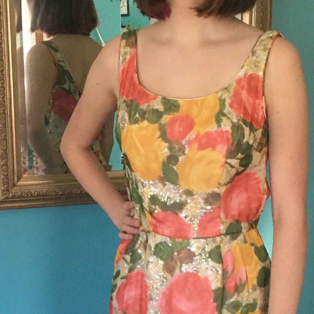 Vintage Ruth McCulloch sparkly floral dress